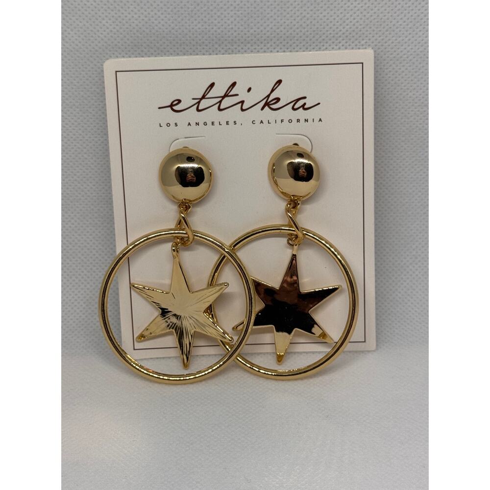 NEW ETTIKA ANTHROPOLOGY Gold-Tone Star Charm Dangle Earrings - Picture 2 of 2